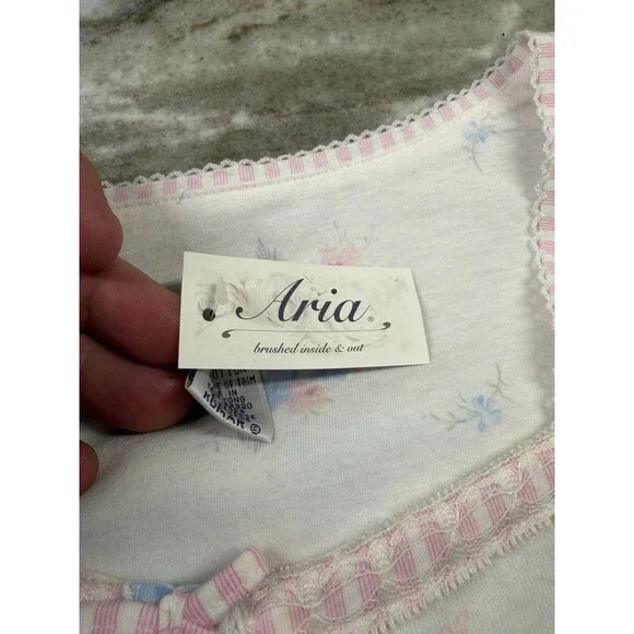 ARIA Floral Nightgown White w Pink Blue Flowers Long Sleeve Grandmacore Large - Picture 5 of 8